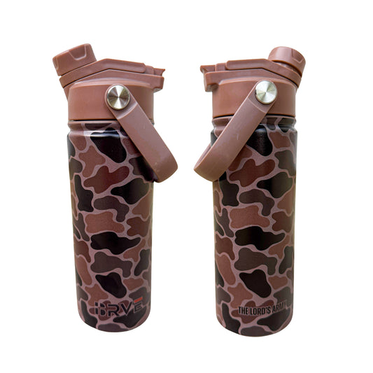 Lord's Army Brown Camo Insulated Stainless Steel Straw Water Bottle