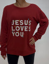 Jesus Loves You Red Adult Pullover Sweatshirt