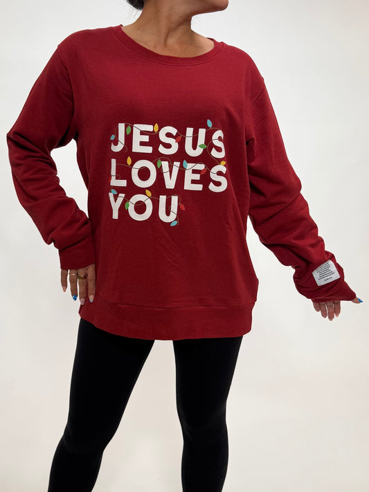 Jesus Loves You Red Adult Pullover Sweatshirt