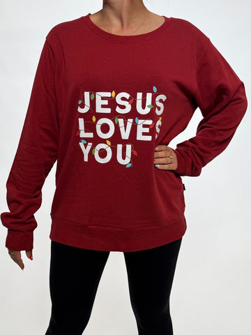Jesus Loves You Red Adult Pullover Sweatshirt