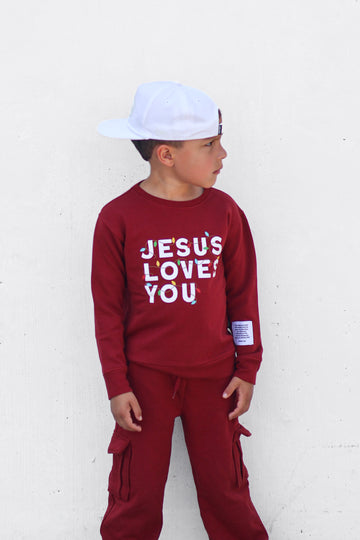 Red Jesus Loves You Kid's Pullover & Cargo Jogger Set