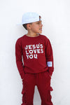 Jesus Loves You Red Kid's Pullover Sweatshirt