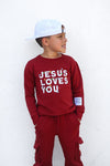 Red Jesus Loves You Kid's Pullover & Cargo Jogger Set