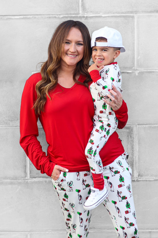 Adult Women's Red Long Sleeve V-Neck Shirt (match for The King is Born)