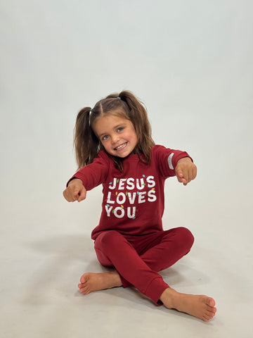 Jesus Loves You Red Kid's Pullover Sweatshirt