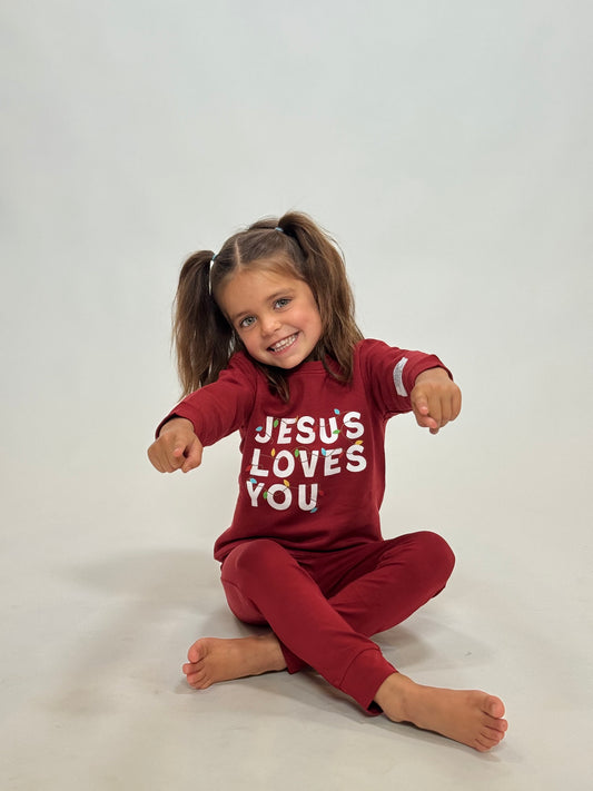 Jesus Loves You Red Kid's Pullover Sweatshirt