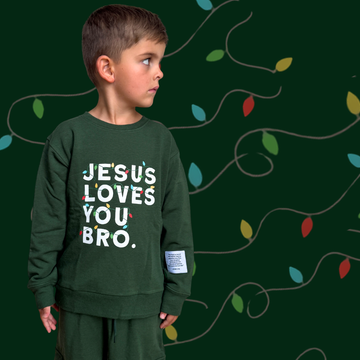 Jesus Loves You Bro Green Kid's Pullover Sweatshirt